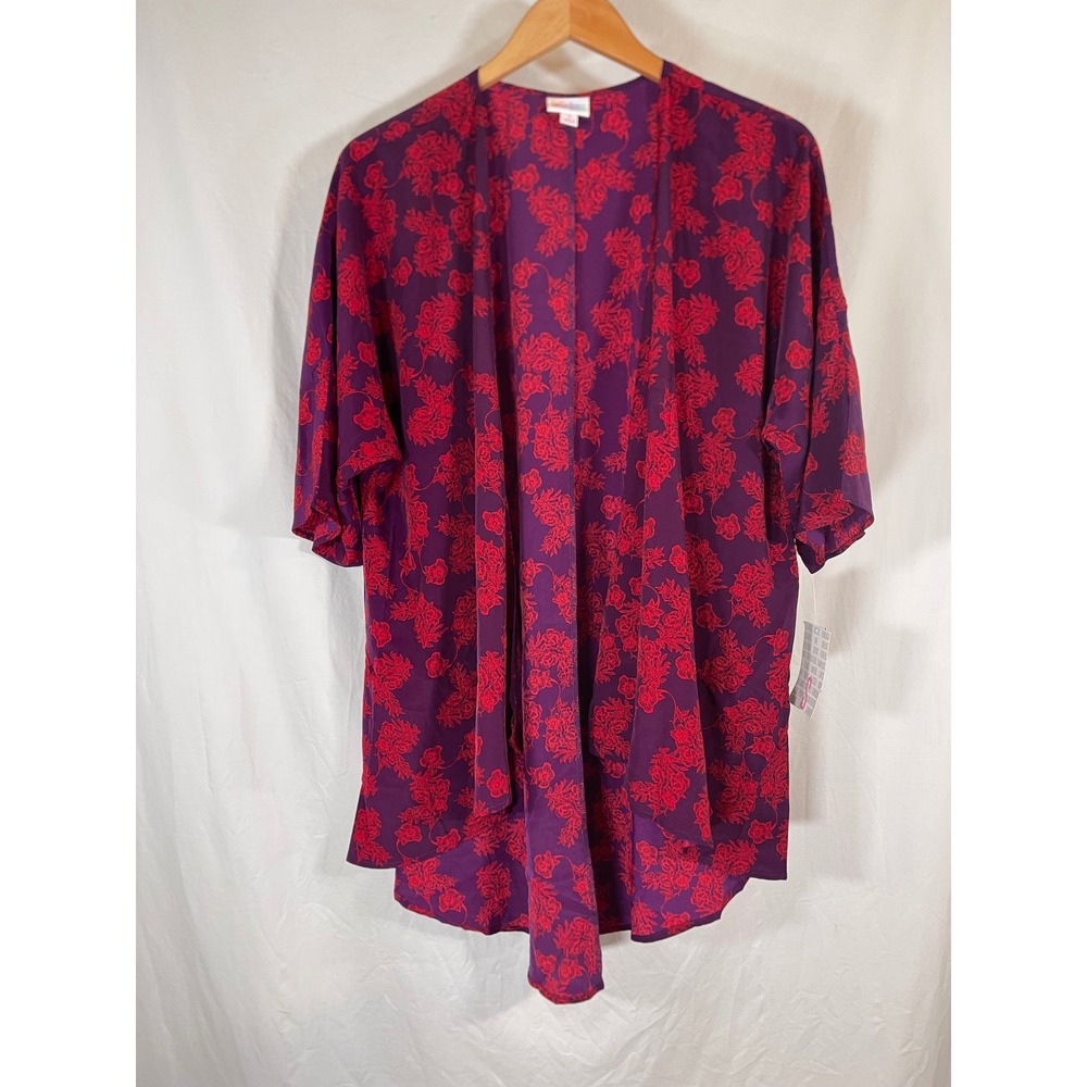 LuLaRoe Lindsay Kimono Wrap Cardigan Purple Red Floral Open Front Small NWT
